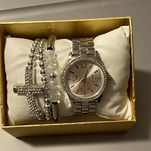 Beautiful Silver Watch with 3 Bracelets!